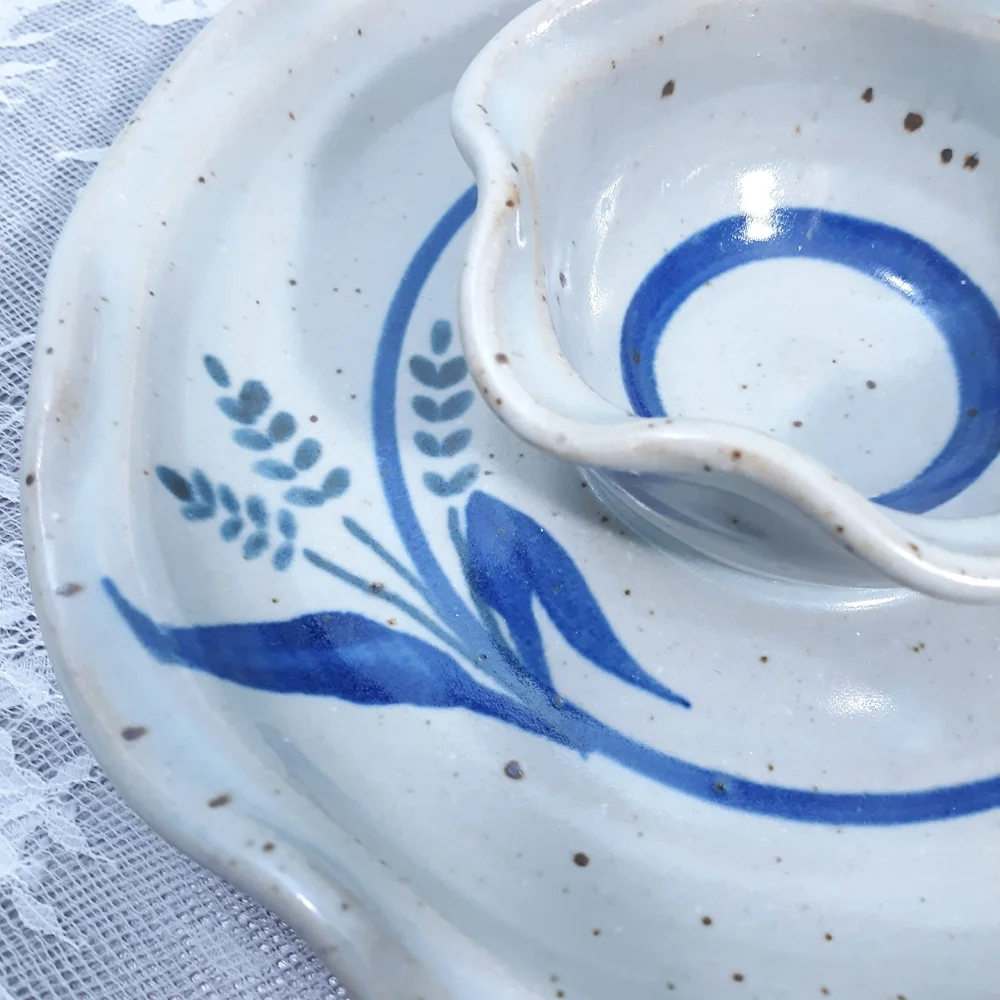 Joel Edwards Chip and Dip Plate Hand Thrown Studio Art Pottery Bowl Wheatberry